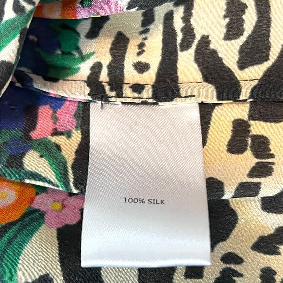 NWT Saloni Tyra Tiger Rosette Silk Multicolor Animal Print Belted Shirt Dress - Picture 12 of 12